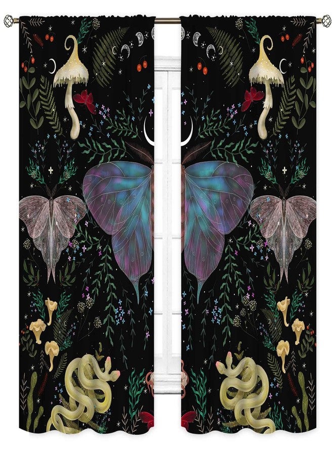 TKUYO Boho Butterfly Curtains, Aesthetic Moth Snakes Mushroom Vintage Botanical Wild Floral Wizard Witchy Mysterious Window Drapery Treatments for Bedroom Kitchen Living Room Bathroom 2 Panels, 42"x45" Inch - Image 2